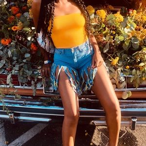 High waisted fringe shorts